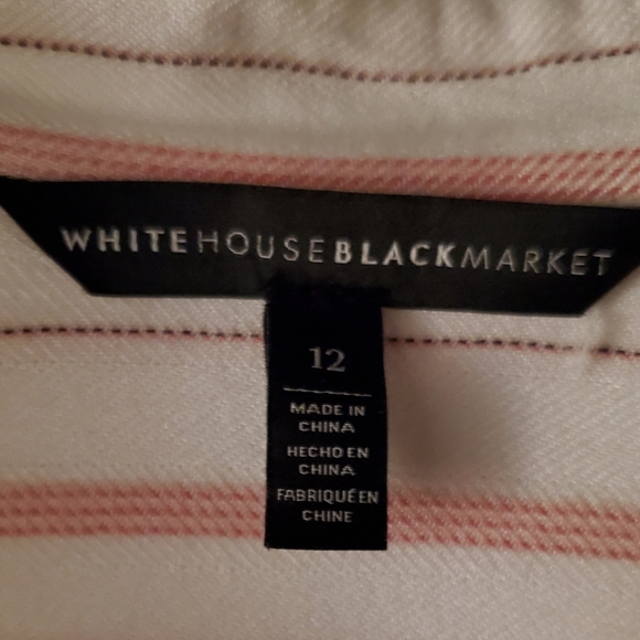 White House Black Market LS Pink White Striped Button Down Rayon Shirt Size 12 - Picture 4 of 9